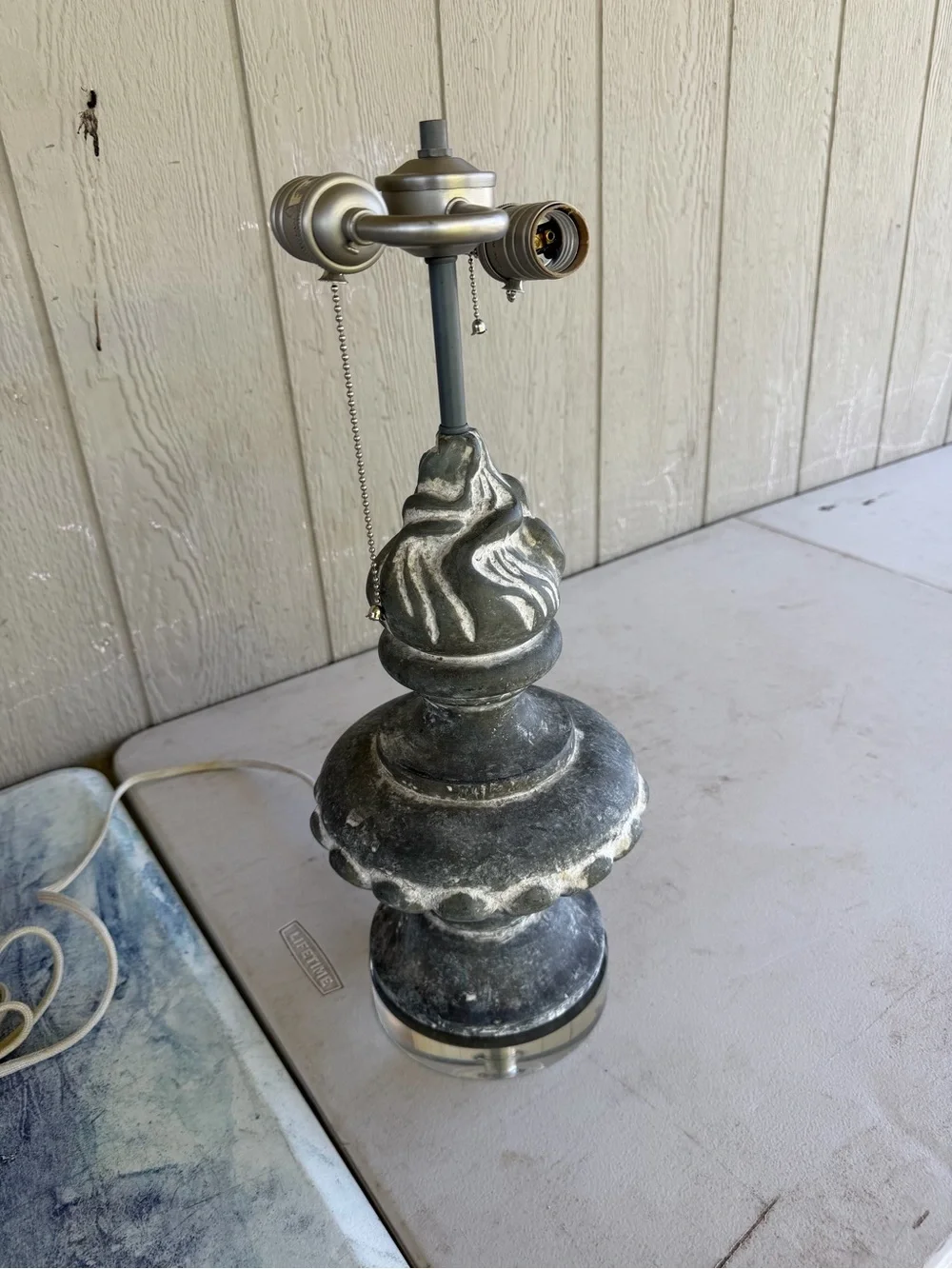Ornate Distressed Table Lamp Base in Black and White